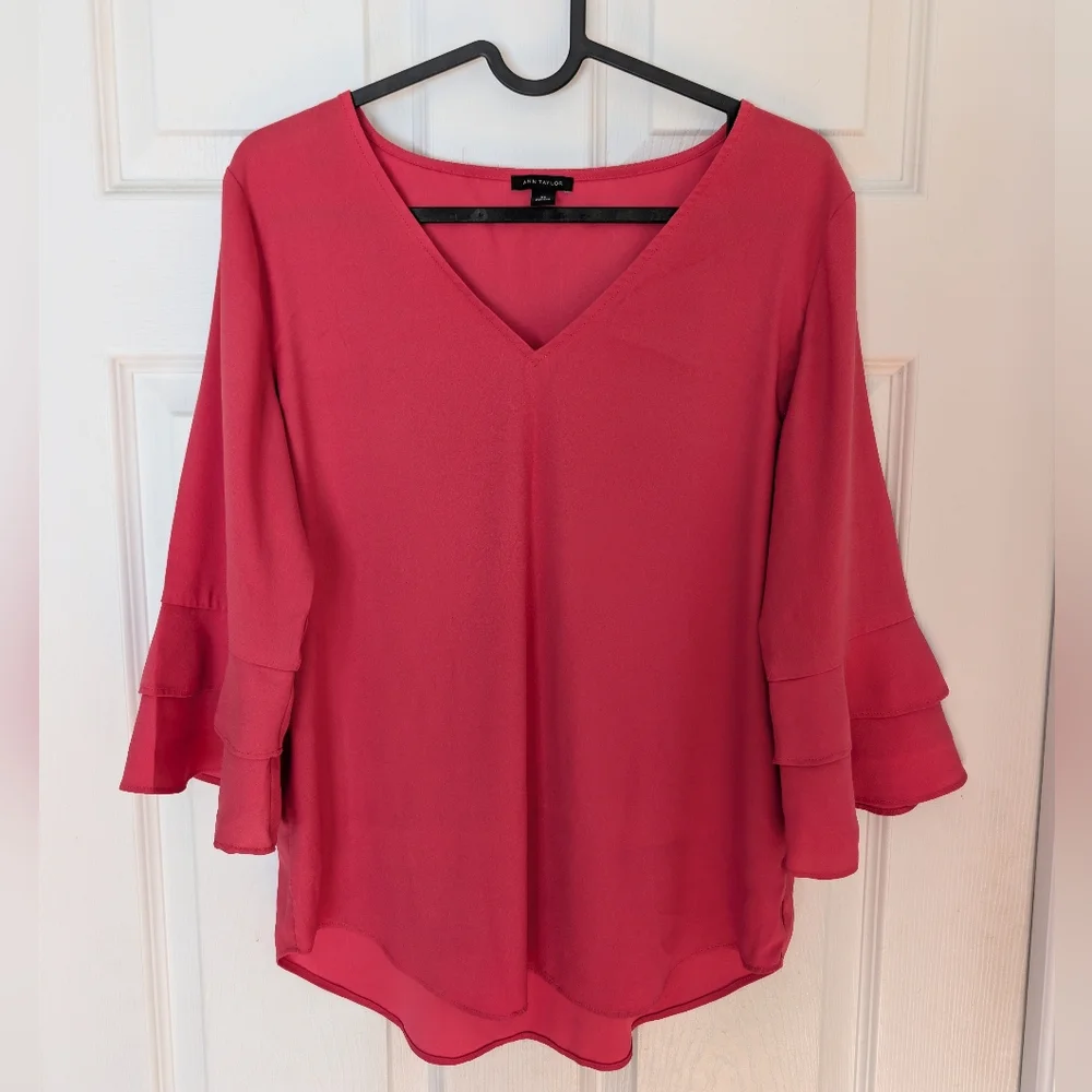 Ann Taylor Bell Sleeve V-Neck Blouse - Picture 1 of 5